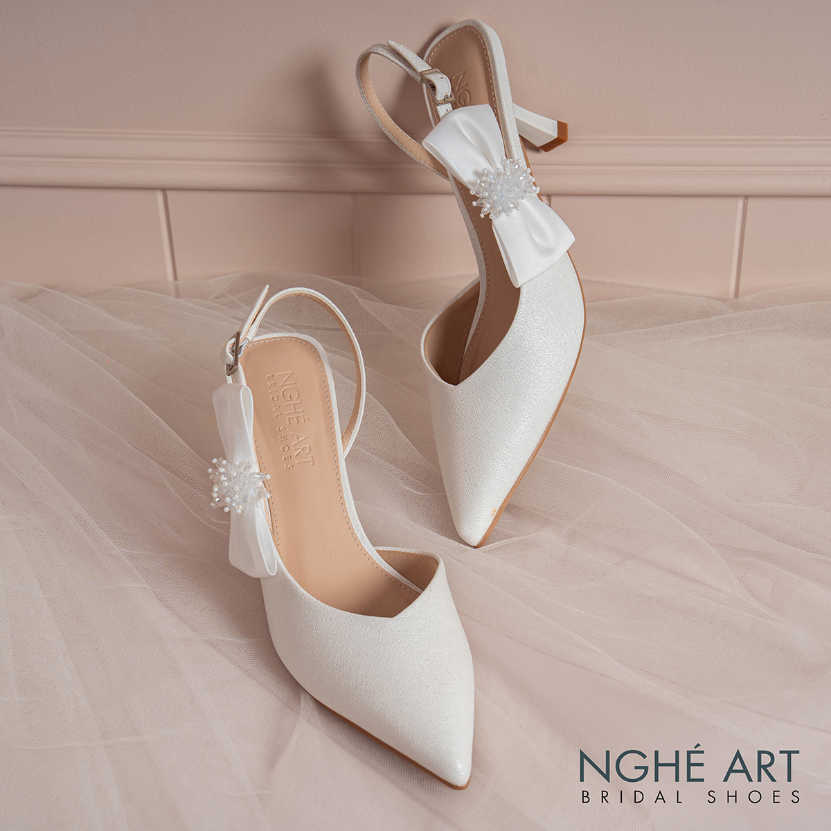 Giày cưới Nghé Art slingback gót nơ 580-535-NHU-TRANG - Ảnh 2 - Nghé Art Bridal Shoes – 0822288288