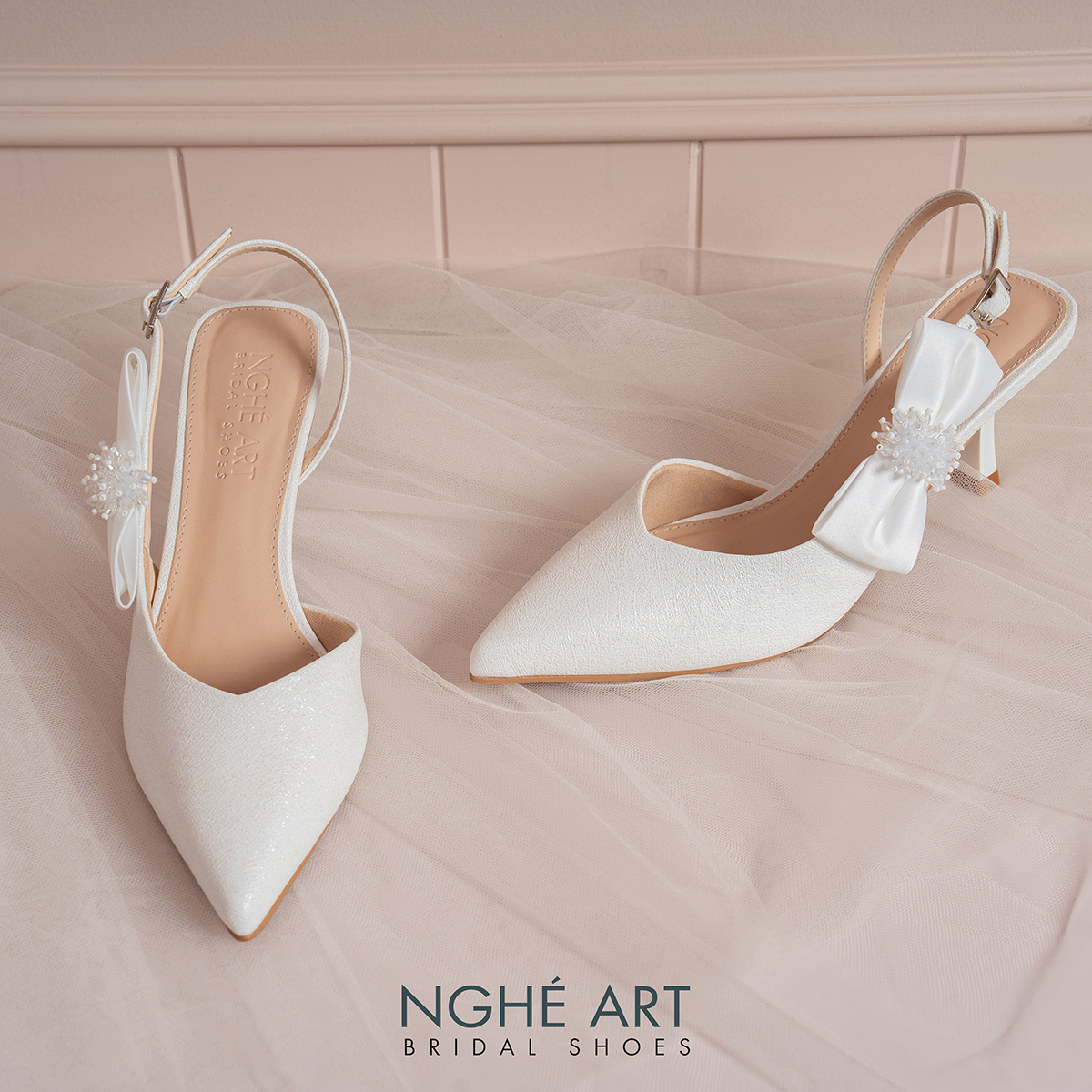 Giày cưới Nghé Art slingback gót nơ 580-535-NHU-TRANG - Ảnh 3 - Nghé Art Bridal Shoes – 0822288288