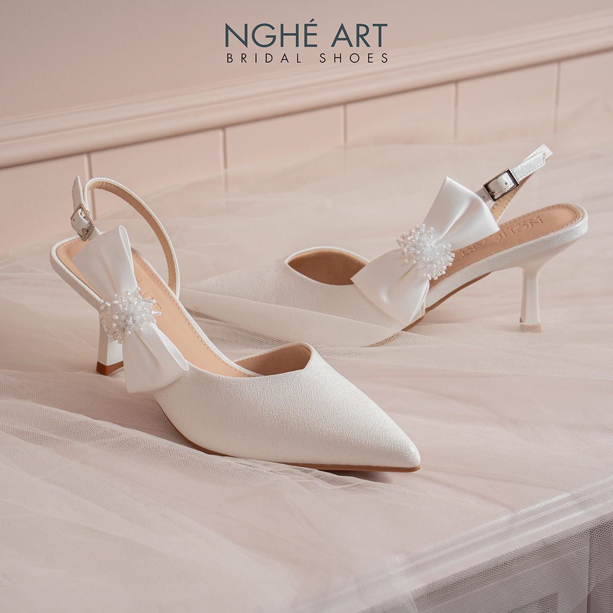 Giày cưới Nghé Art slingback gót nơ 580-535-NHU-TRANG - Ảnh 4 - Nghé Art Bridal Shoes – 0822288288