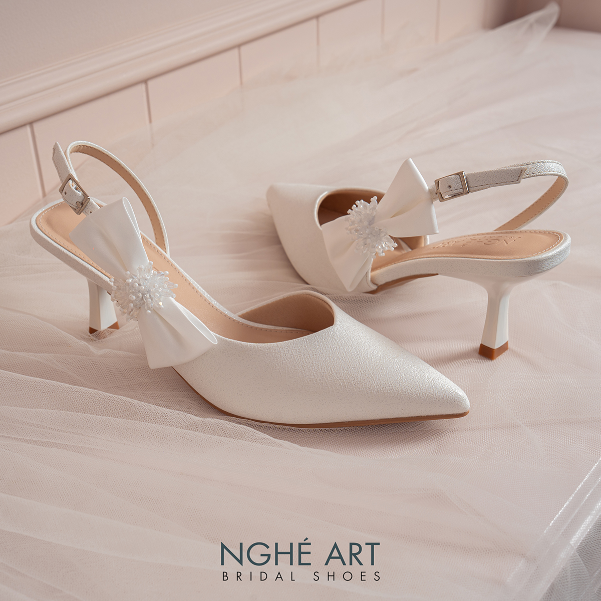 Giày cưới Nghé Art slingback gót nơ 580-535-NHU-TRANG - Ảnh 5 - Nghé Art Bridal Shoes – 0822288288