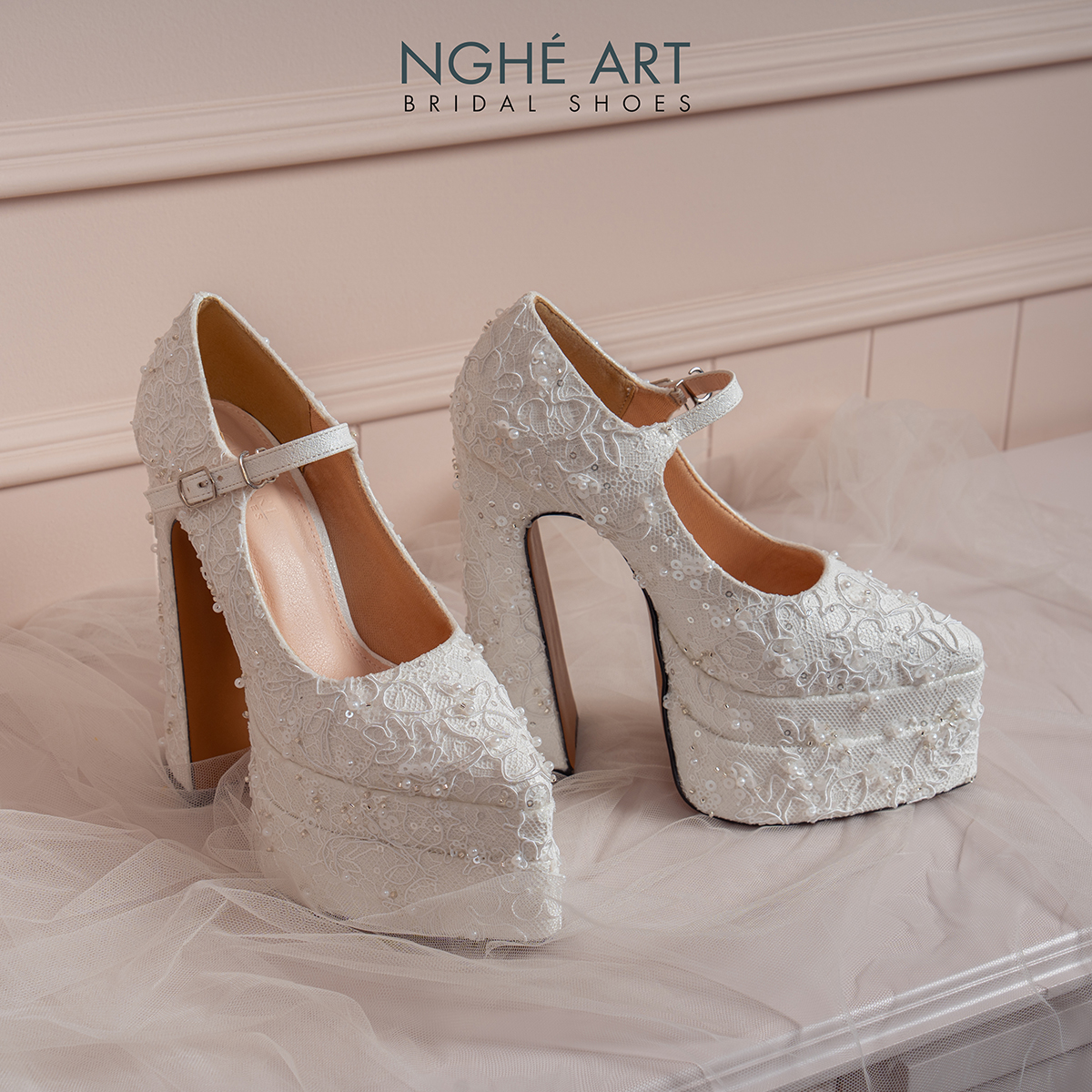 Giày cưới Nghé Art cao 15 cm ren kim sa ngọc trai 583-546-15P-NHU-TRANG - Ảnh 4 - Nghé Art Bridal Shoes – 0822288288