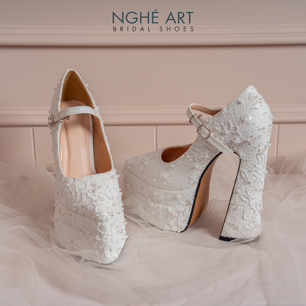Giày cưới Nghé Art cao 15 cm ren kim sa ngọc trai 583-546-15P-NHU-TRANG - Ảnh 5 - Nghé Art Bridal Shoes – 0822288288