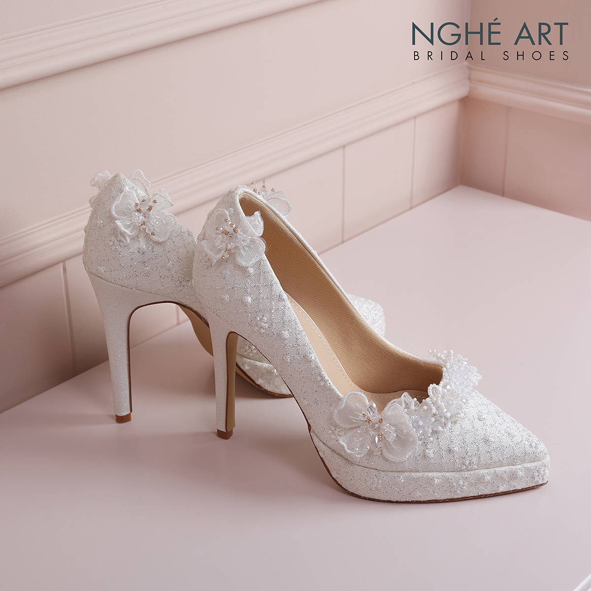 Giày cưới Nghé Art cao gót ren hoa pha lê 588-543-12P-NHU-TRANG - Ảnh 3 - Nghé Art Bridal Shoes – 0822288288