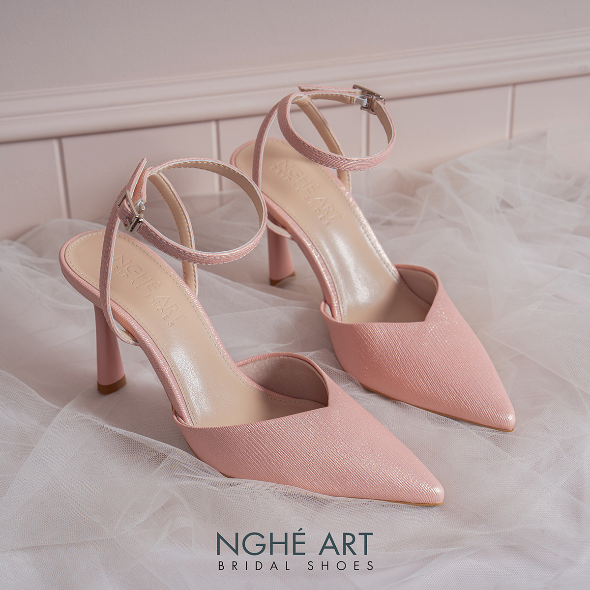 Giày cưới Nghé Art basic cao gót 590-9P-NHU-HONG - Ảnh 1 - Nghé Art Bridal Shoes – 0822288288