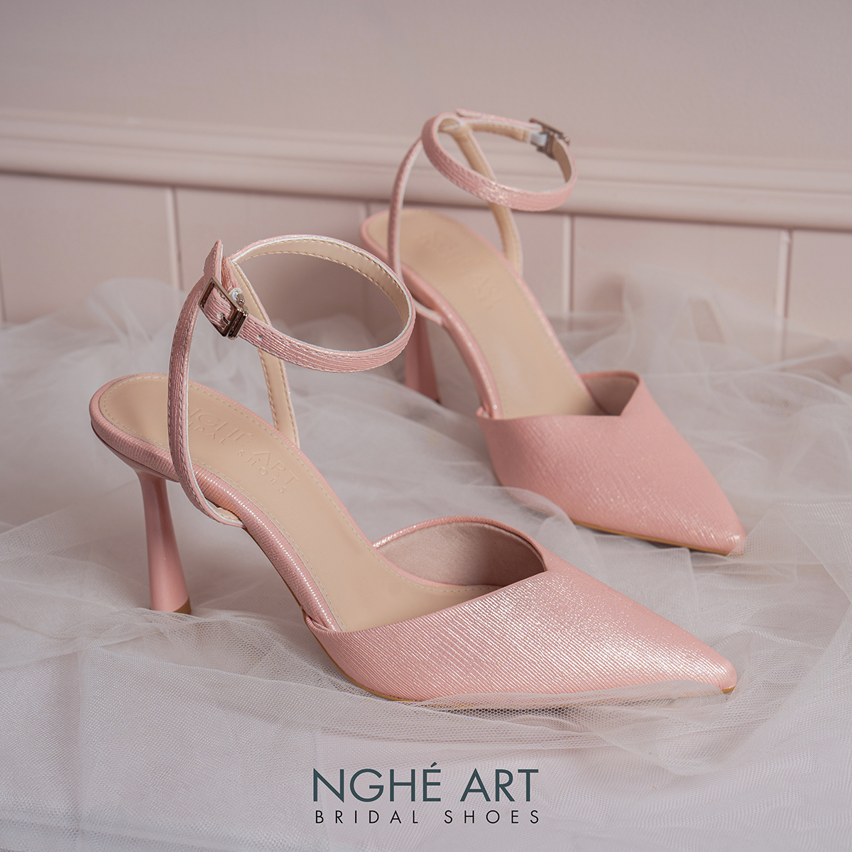 Giày cưới Nghé Art basic cao gót 590-9P-NHU-HONG - Ảnh 3 - Nghé Art Bridal Shoes – 0822288288