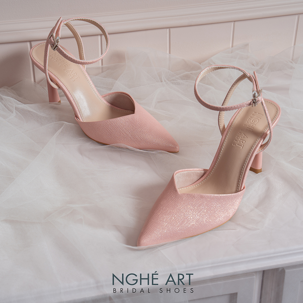 Giày cưới Nghé Art basic cao gót 590-9P-NHU-HONG - Ảnh 4 - Nghé Art Bridal Shoes – 0822288288