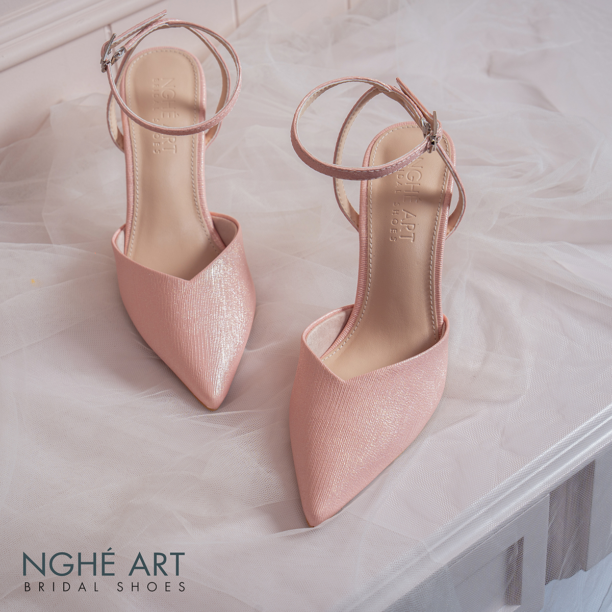 Giày cưới Nghé Art basic cao gót 590-9P-NHU-HONG - Ảnh 5 - Nghé Art Bridal Shoes – 0822288288