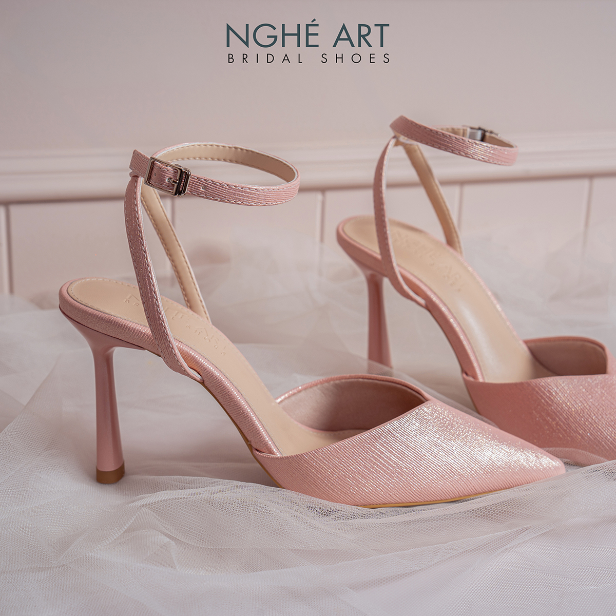 Giày cưới Nghé Art basic cao gót 590-9P-NHU-HONG - Ảnh 7 - Nghé Art Bridal Shoes – 0822288288