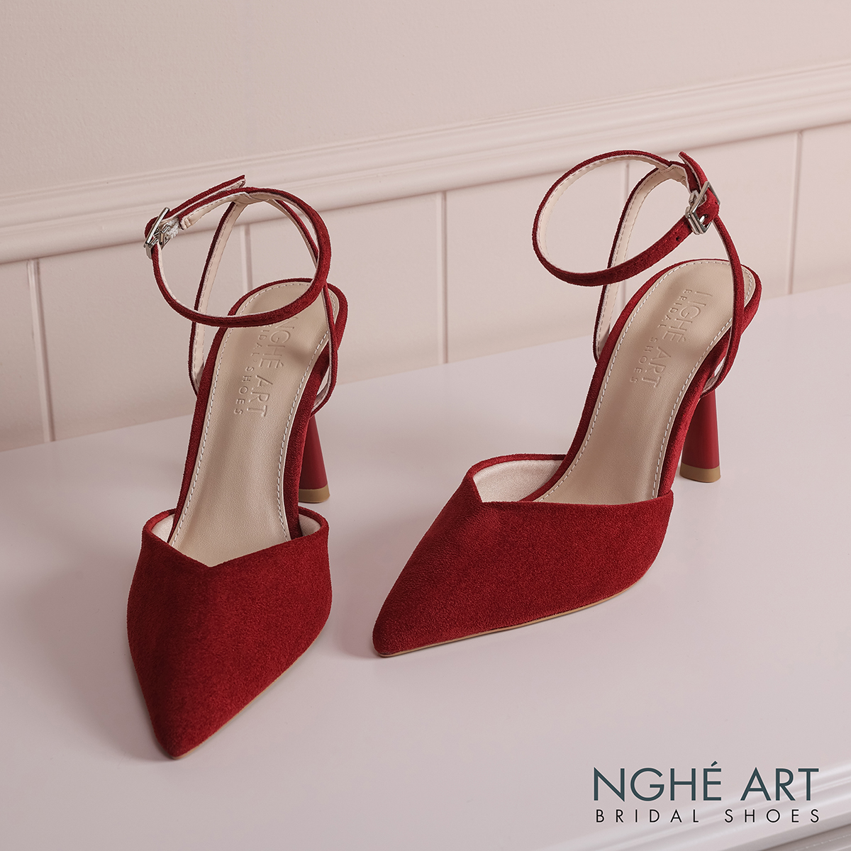 Giày cưới Nghé Art basic cao gót nhung đỏ 590-9P-NHUNG-DO - Ảnh 1 - Nghé Art Bridal Shoes – 0822288288