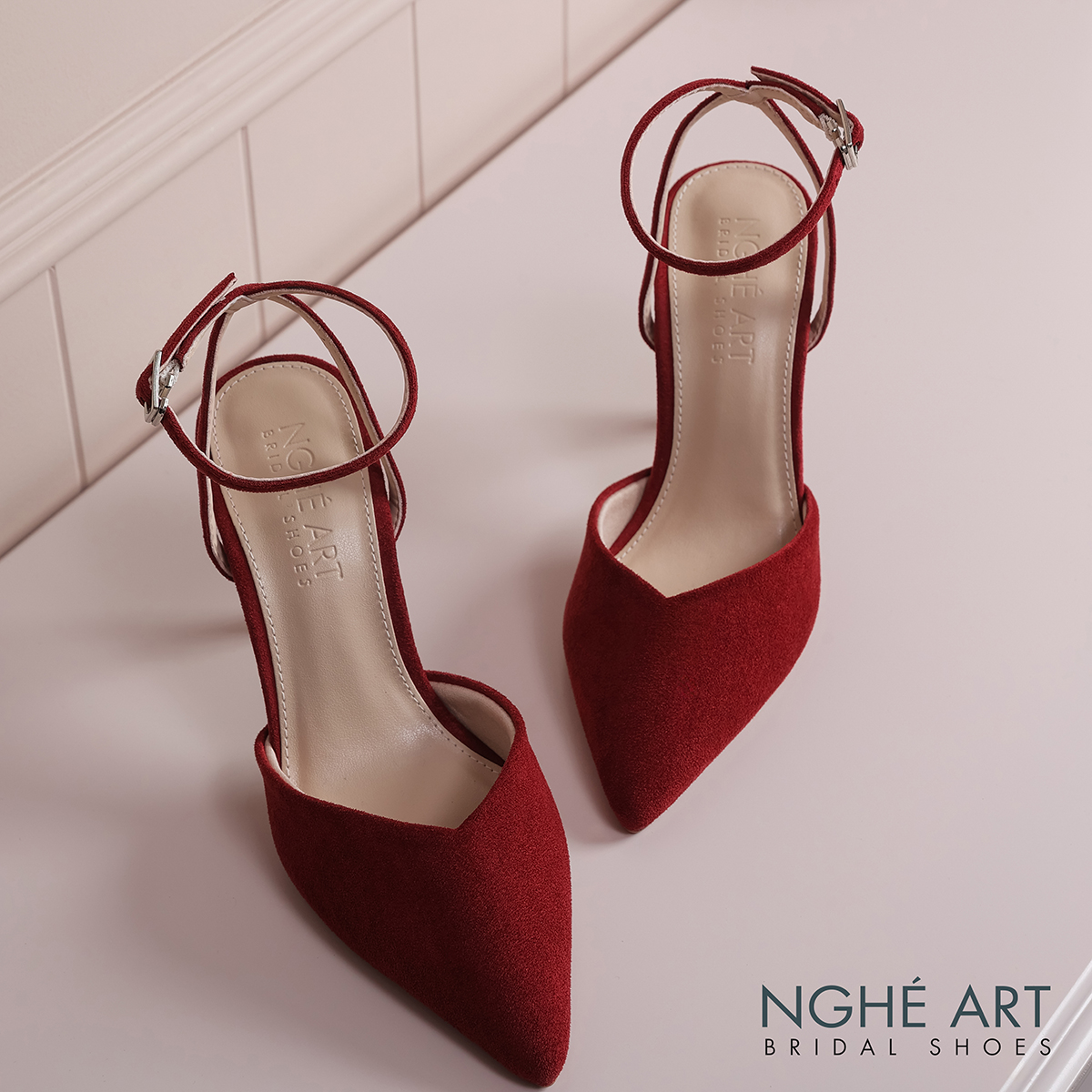 Giày cưới Nghé Art basic cao gót nhung đỏ 590-9P-NHUNG-DO - Ảnh 3 - Nghé Art Bridal Shoes – 0822288288