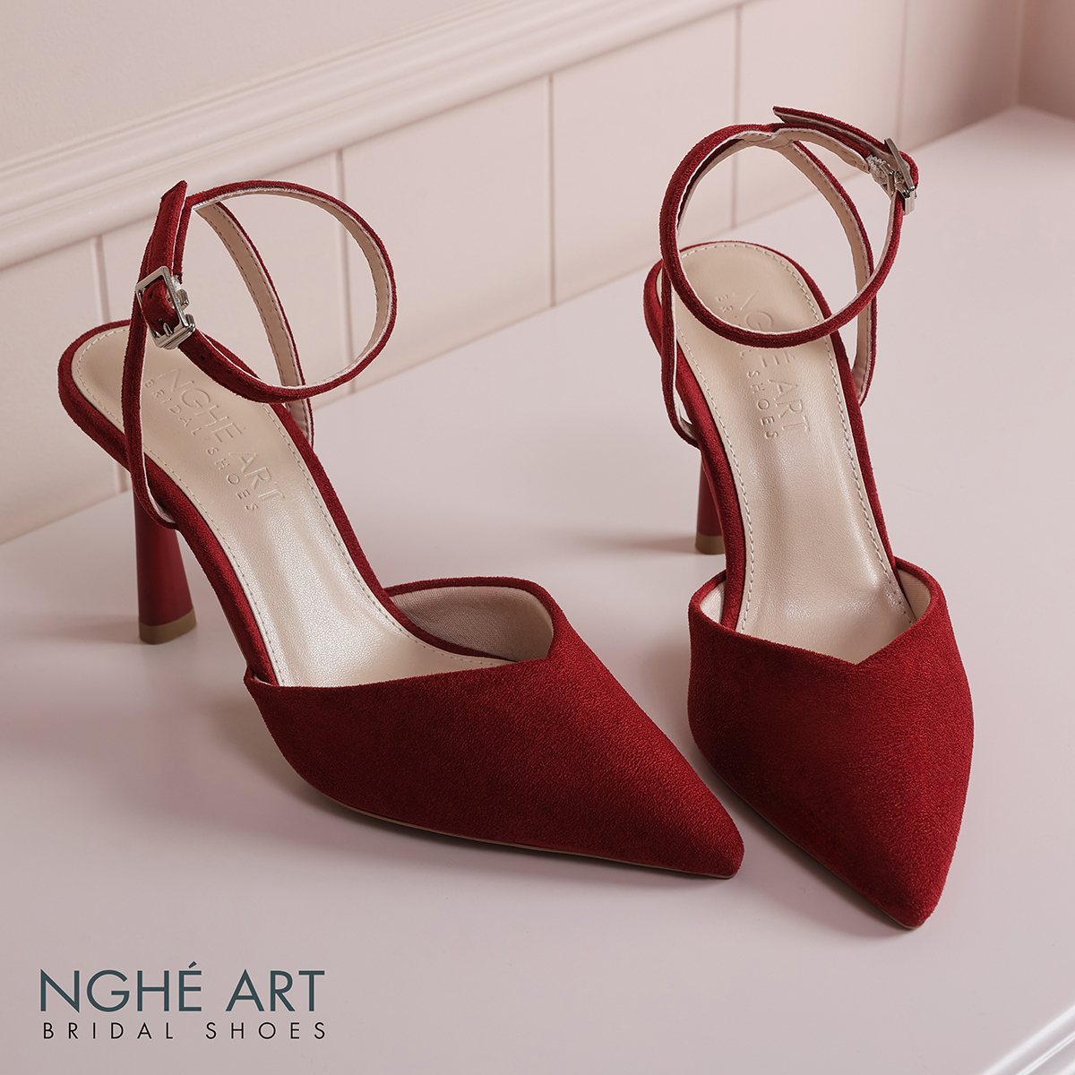 Giày cưới Nghé Art basic cao gót nhung đỏ 590-9P-NHUNG-DO - Ảnh 4 - Nghé Art Bridal Shoes – 0822288288
