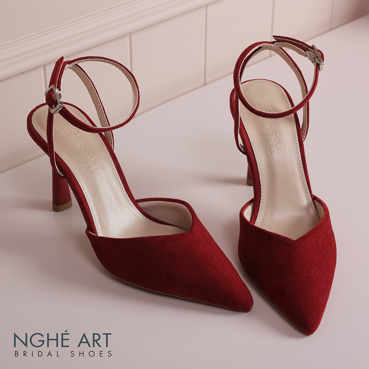 Giày cưới Nghé Art basic cao gót nhung đỏ 590-9P-NHUNG-DO - Ảnh 5 - Nghé Art Bridal Shoes – 0822288288