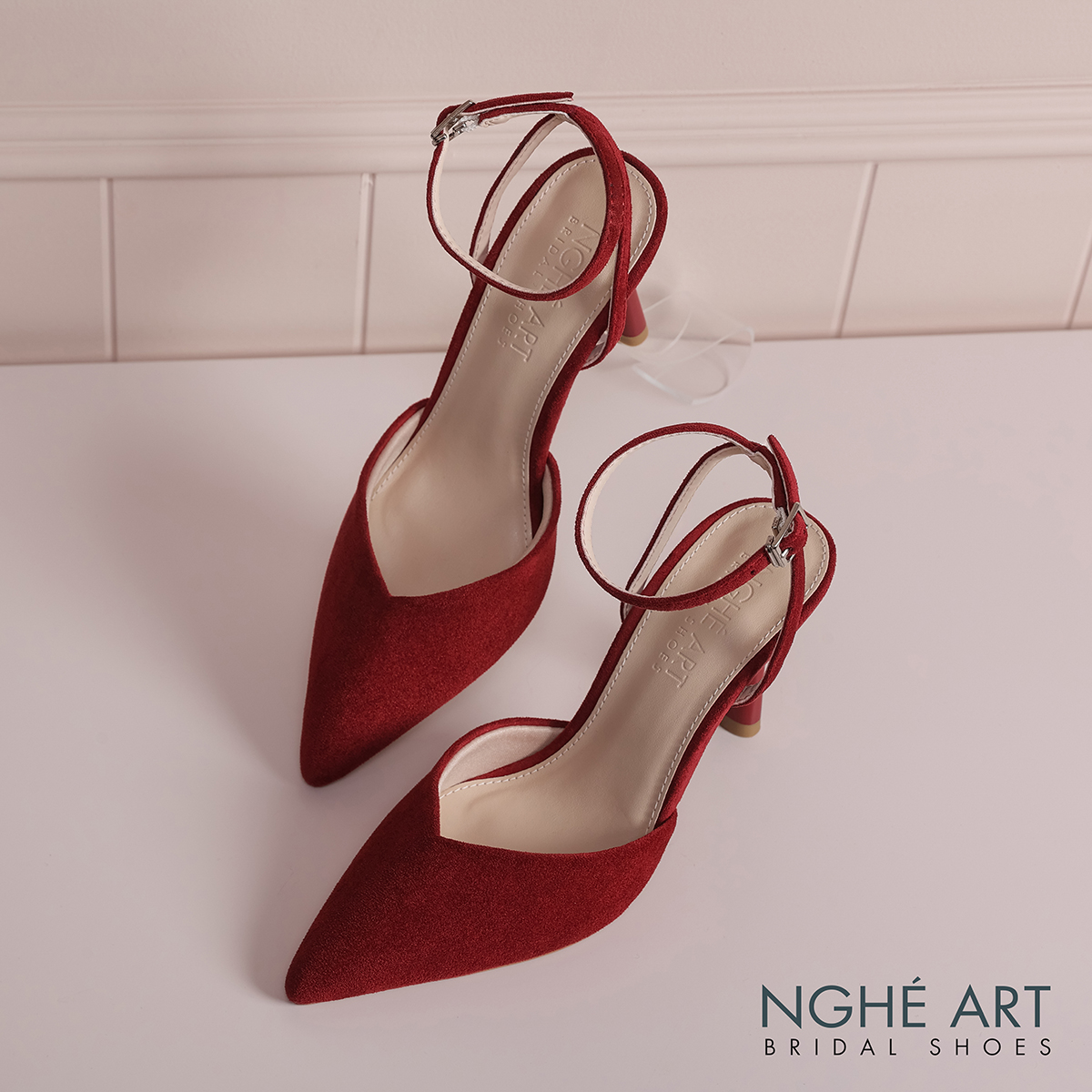 Giày cưới Nghé Art basic cao gót nhung đỏ 590-9P-NHUNG-DO - Ảnh 6 - Nghé Art Bridal Shoes – 0822288288