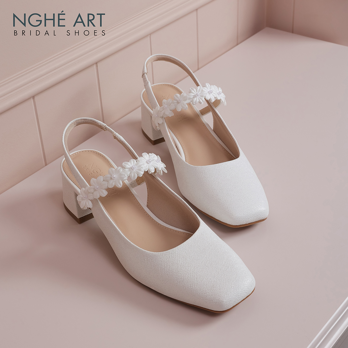 Giày cưới Nghé Art slingback quai đính hoa 591-565-5P-NHU-TRANG - Ảnh 1 - Nghé Art Bridal Shoes – 0822288288