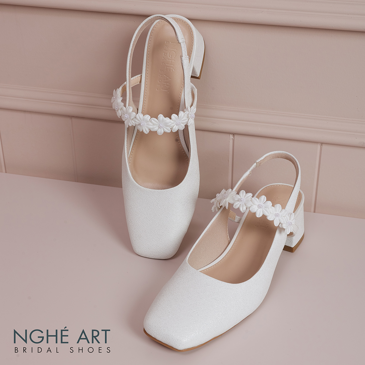 Giày cưới Nghé Art slingback quai đính hoa 591-565-5P-NHU-TRANG - Ảnh 3 - Nghé Art Bridal Shoes – 0822288288