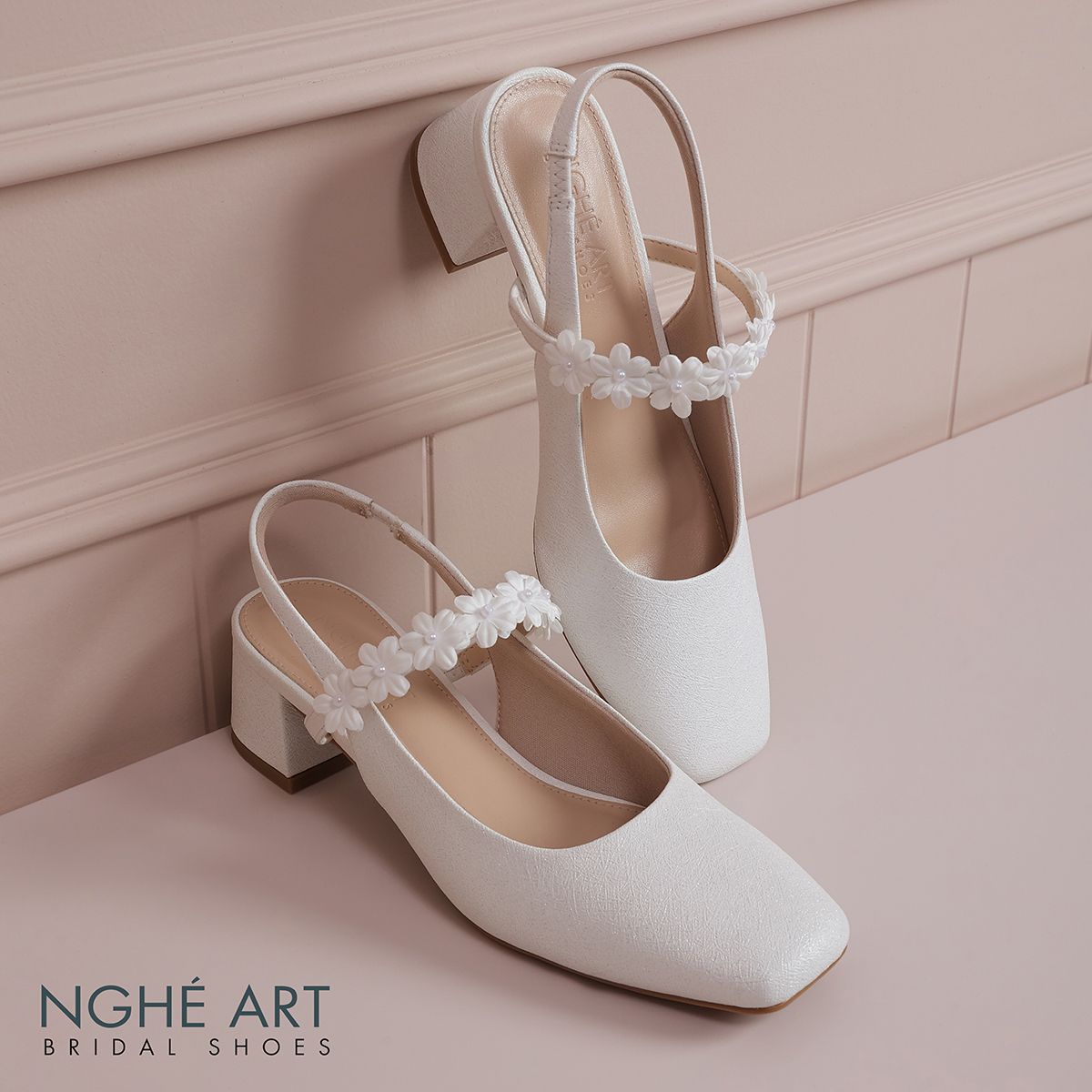 Giày cưới Nghé Art slingback quai đính hoa 591-565-5P-NHU-TRANG - Ảnh 4 - Nghé Art Bridal Shoes – 0822288288