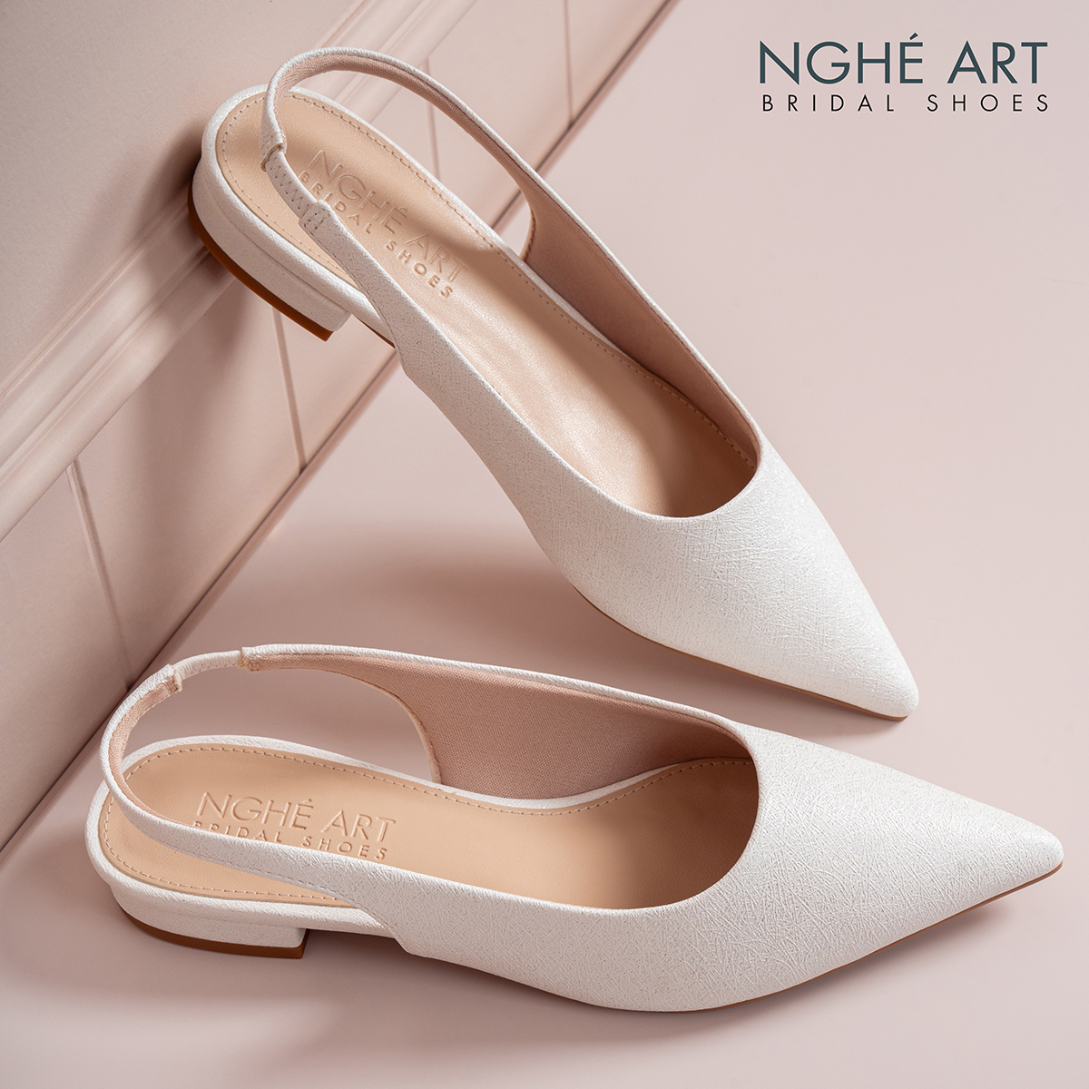 Giày cưới Nghé Art basic slingback dáng bệt 593-2P-NHU-TRANG - Ảnh 4 - Nghé Art Bridal Shoes – 0822288288