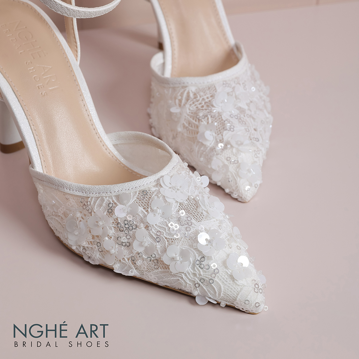 Giày cưới Nghé Art cao gót ren lưới kim sa 594-9P-LUOI-KIMSA - Ảnh 2 - Nghé Art Bridal Shoes – 0822288288