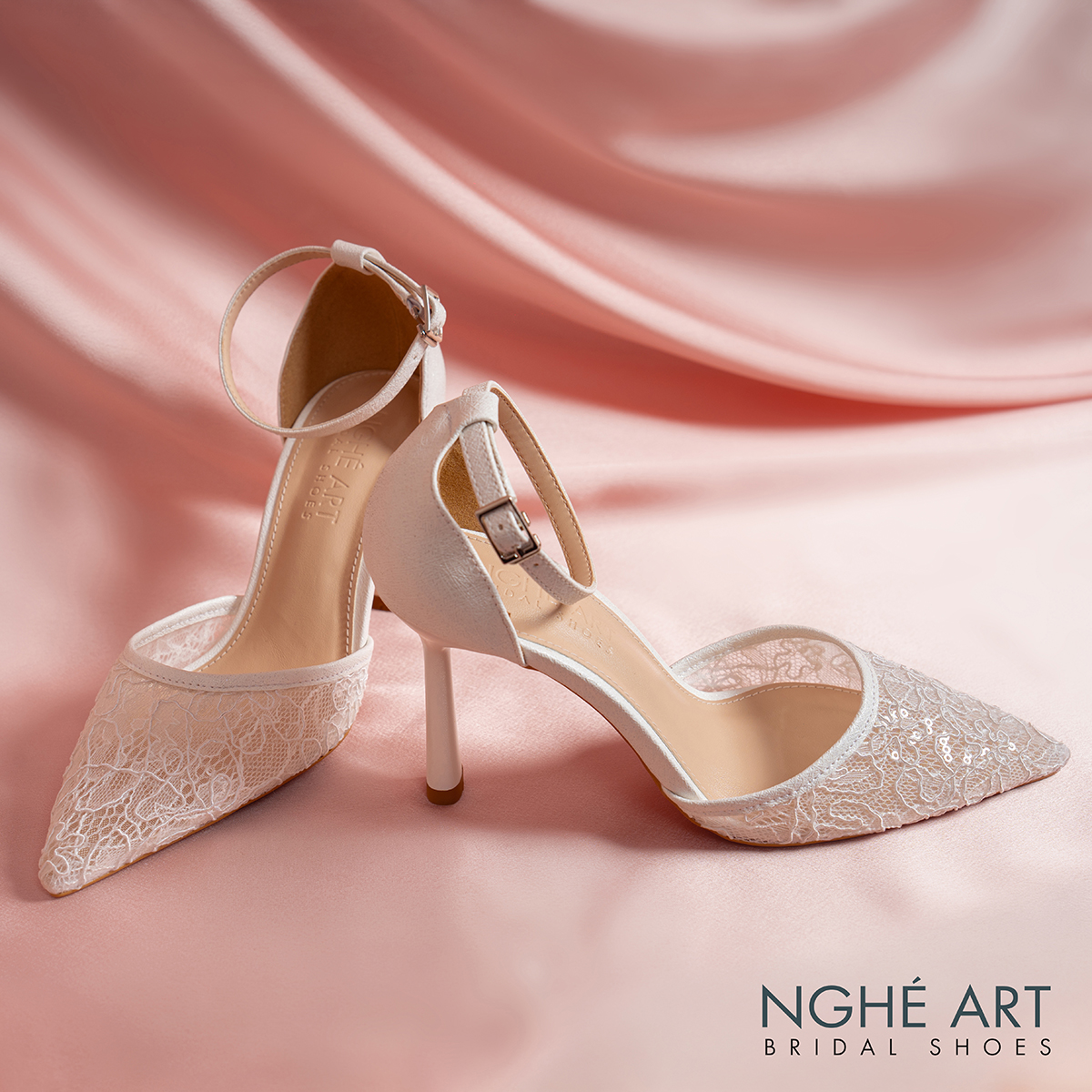 Giày cưới Nghé Art ren lưới kim sa 595-9P-LUOI-TRANG - Ảnh 5 - Nghé Art Bridal Shoes – 0822288288