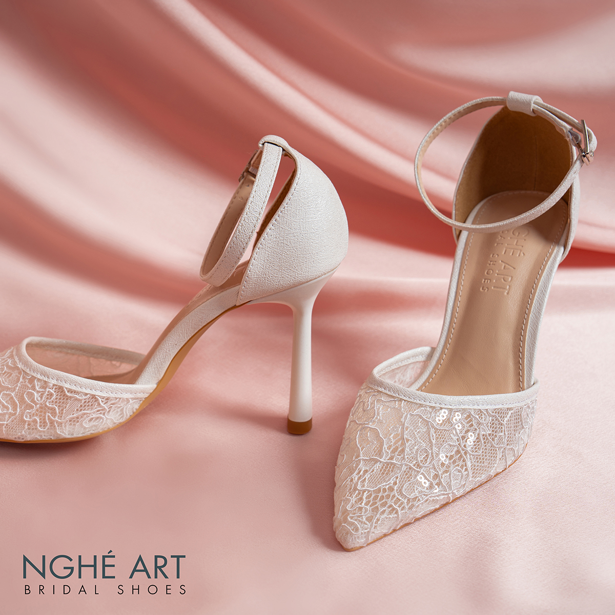 Giày cưới Nghé Art ren lưới kim sa 595-9P-LUOI-TRANG - Ảnh 6 - Nghé Art Bridal Shoes – 0822288288