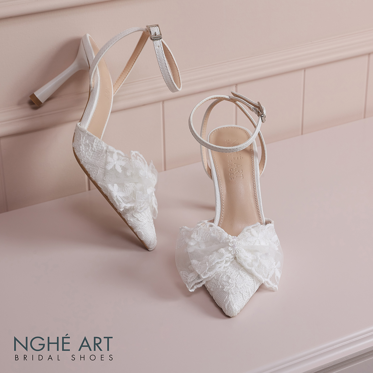 Giày cưới Nghé Art cao gót ren thủ công đính nơ 598-590-9P-NHU-TRANG - Ảnh 4 - Nghé Art Bridal Shoes – 0822288288