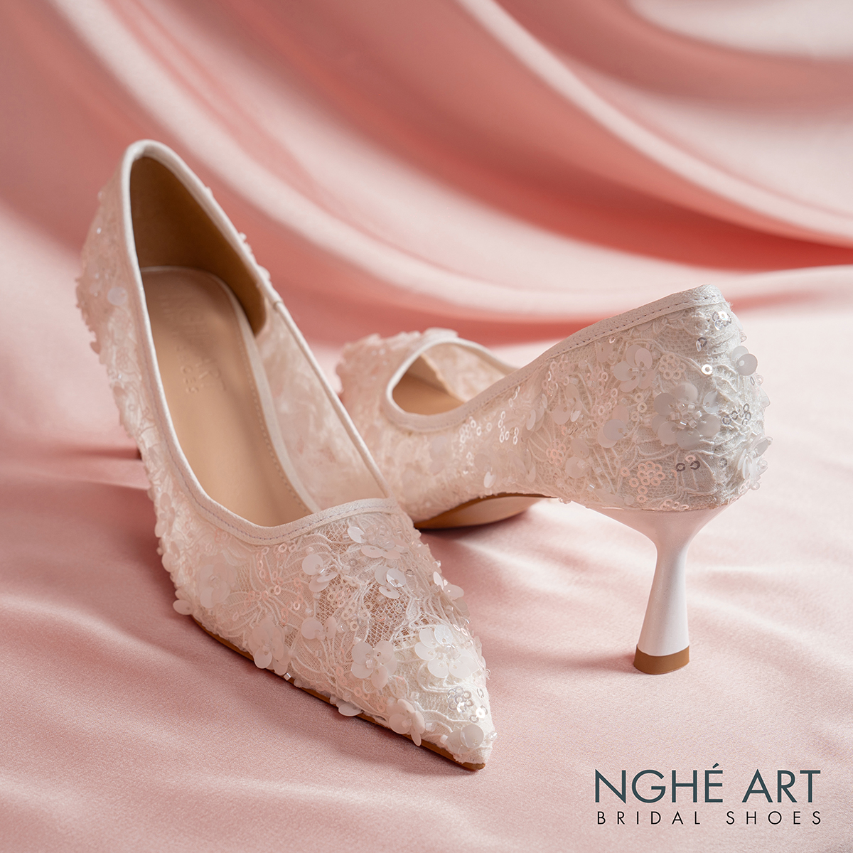 Giày cưới Nghé Art dáng scarpin ren lưới kim sa cao cấp 600-6P-LUOI-KIMSA - Ảnh 3 - Nghé Art Bridal Shoes – 0822288288