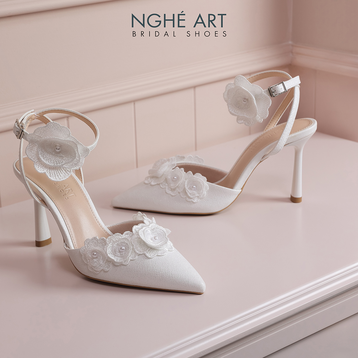 Giày cưới Nghé Art cao gót quai chéo đính hoa 601-590-9P-NHU-TRANG - Ảnh 6 - Nghé Art Bridal Shoes – 0822288288