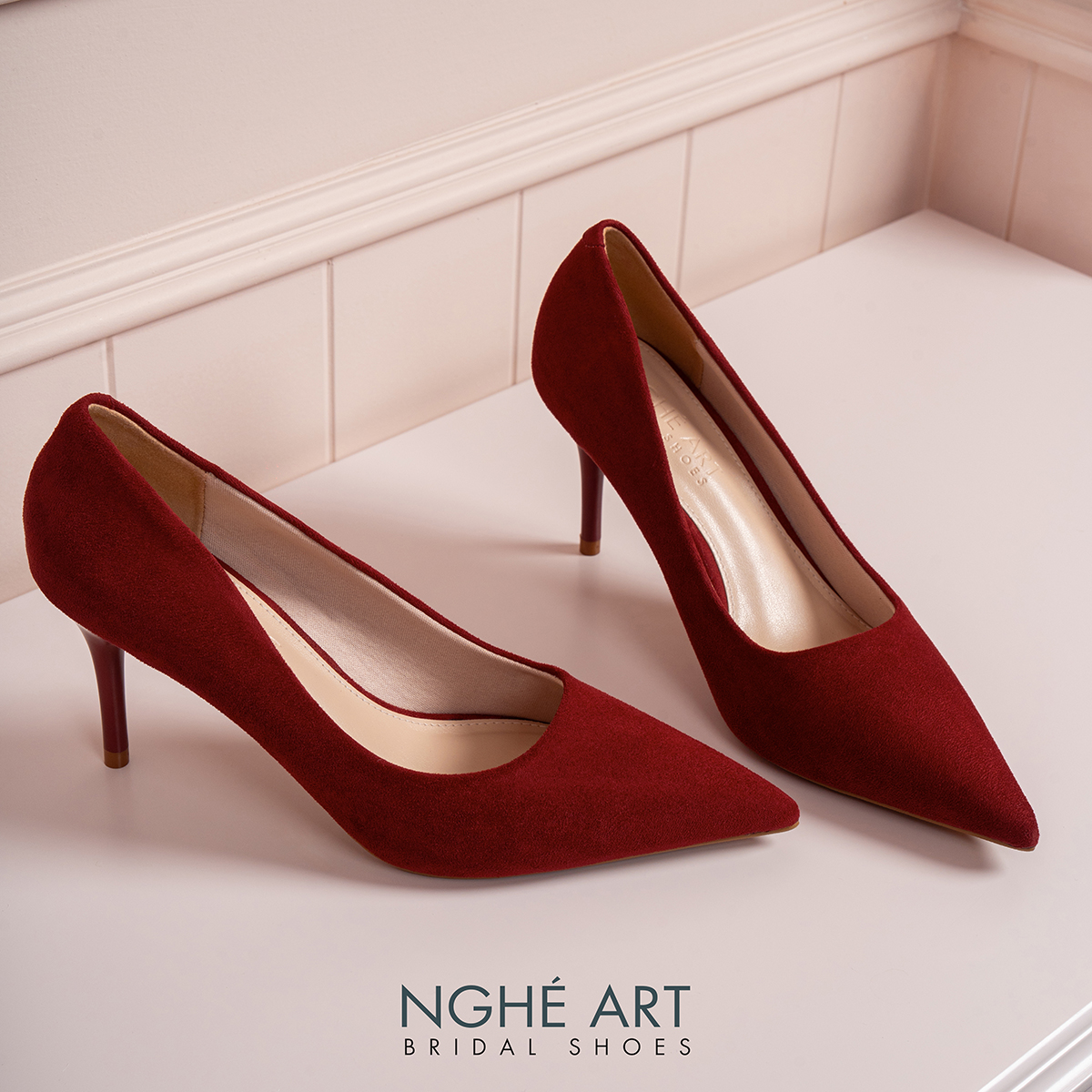 Giày cưới Nghé Art basic dáng scarpin nhung đỏ 605-8P-NHUNG-DO - Ảnh 1 - Nghé Art Bridal Shoes – 0822288288