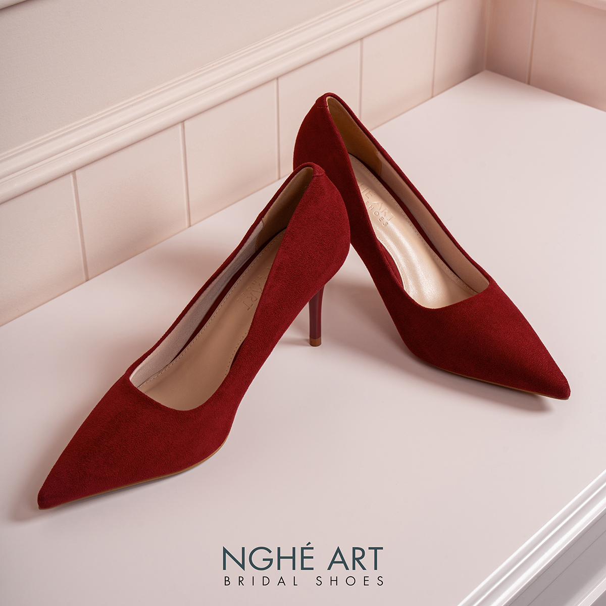 Giày cưới Nghé Art basic dáng scarpin nhung đỏ 605-8P-NHUNG-DO - Ảnh 2 - Nghé Art Bridal Shoes – 0822288288