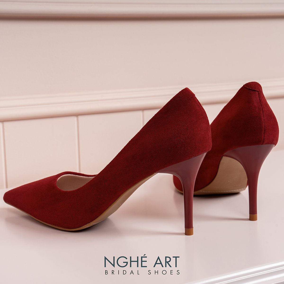 Giày cưới Nghé Art basic dáng scarpin nhung đỏ 605-8P-NHUNG-DO - Ảnh 3 - Nghé Art Bridal Shoes – 0822288288
