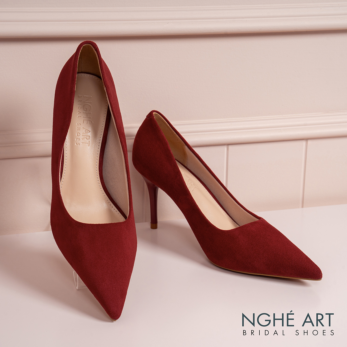 Giày cưới Nghé Art basic dáng scarpin nhung đỏ 605-8P-NHUNG-DO - Ảnh 4 - Nghé Art Bridal Shoes – 0822288288