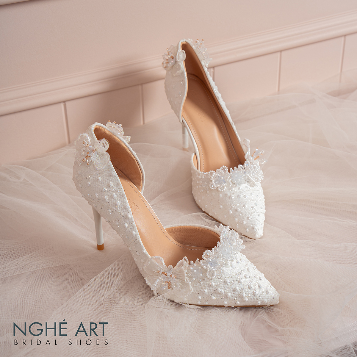 Giày cưới Nghé Art cao gót ren cao cấp hoa pha lê 611-442-NHU-TRANG - Ảnh 1 - Nghé Art Bridal Shoes – 0822288288