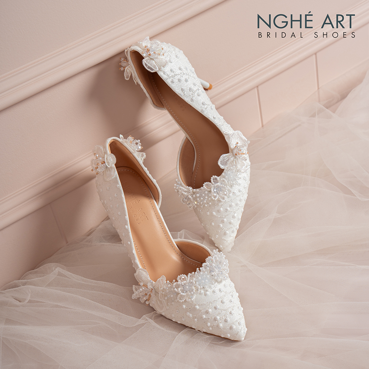 Giày cưới Nghé Art cao gót ren cao cấp hoa pha lê 611-442-NHU-TRANG - Ảnh 3 - Nghé Art Bridal Shoes – 0822288288