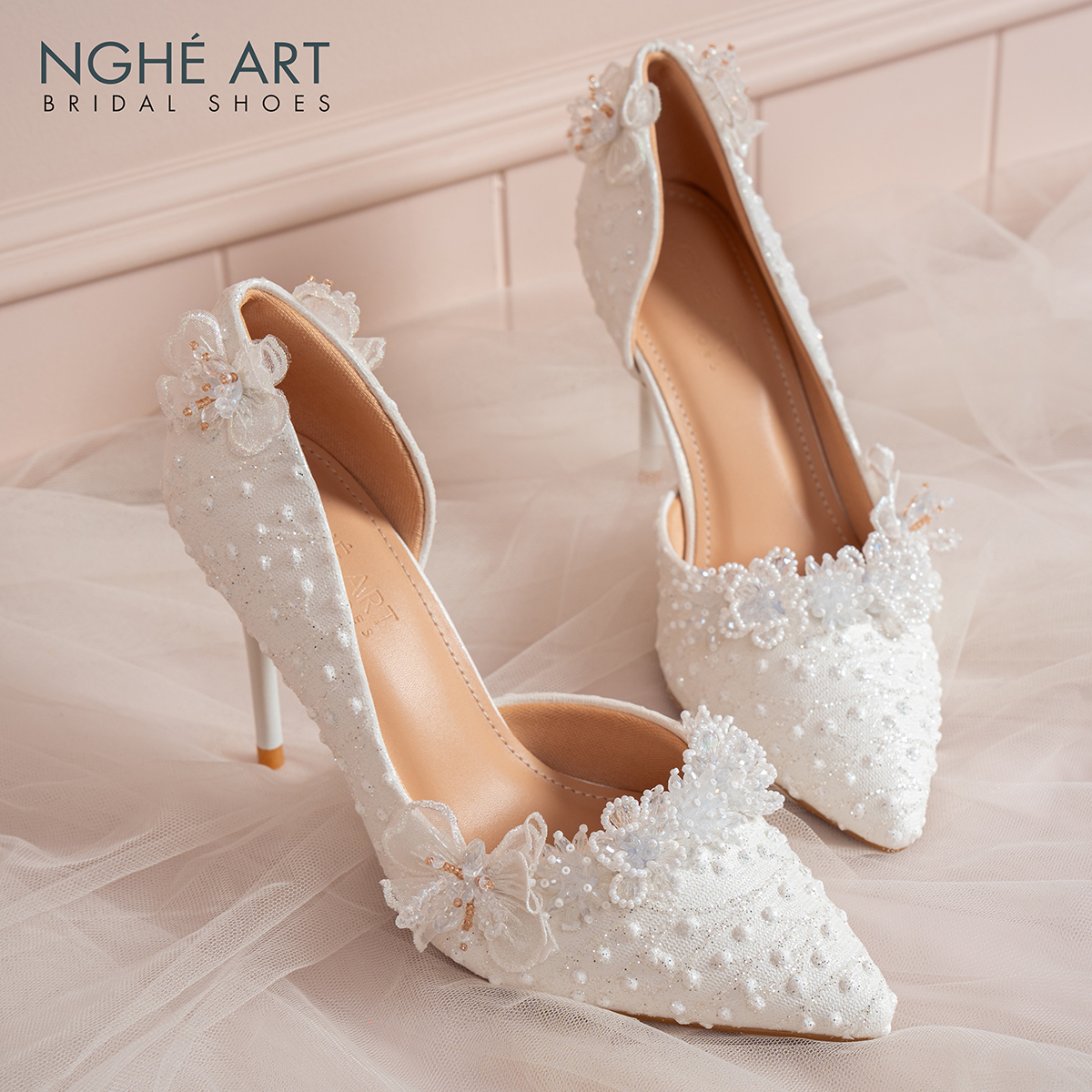 Giày cưới Nghé Art cao gót ren cao cấp hoa pha lê 611-442-NHU-TRANG - Ảnh 5 - Nghé Art Bridal Shoes – 0822288288