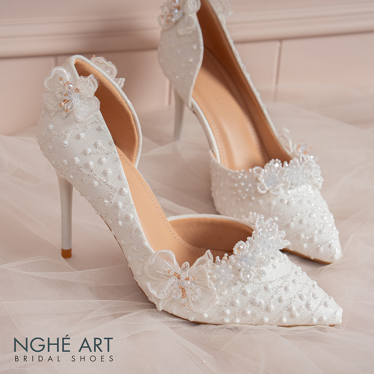 Giày cưới Nghé Art cao gót ren cao cấp hoa pha lê 611-442-NHU-TRANG - Ảnh 6 - Nghé Art Bridal Shoes – 0822288288