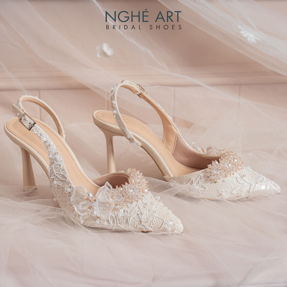Giày cưới Nghé Art ren cao cấp kim sa ngọc trai hoa pha lê 613-535-NHU-VANG - Ảnh 6 - Nghé Art Bridal Shoes – 0822288288