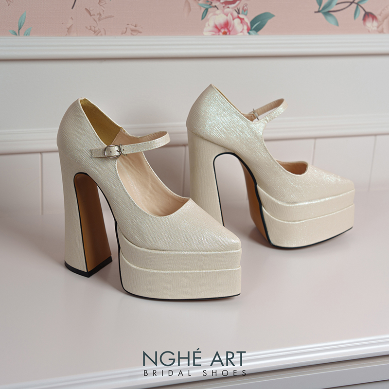 Giày cô dâu Mary Jane Champagne - Ảnh 1 - Nghé Art Bridal Shoes – 0822288288