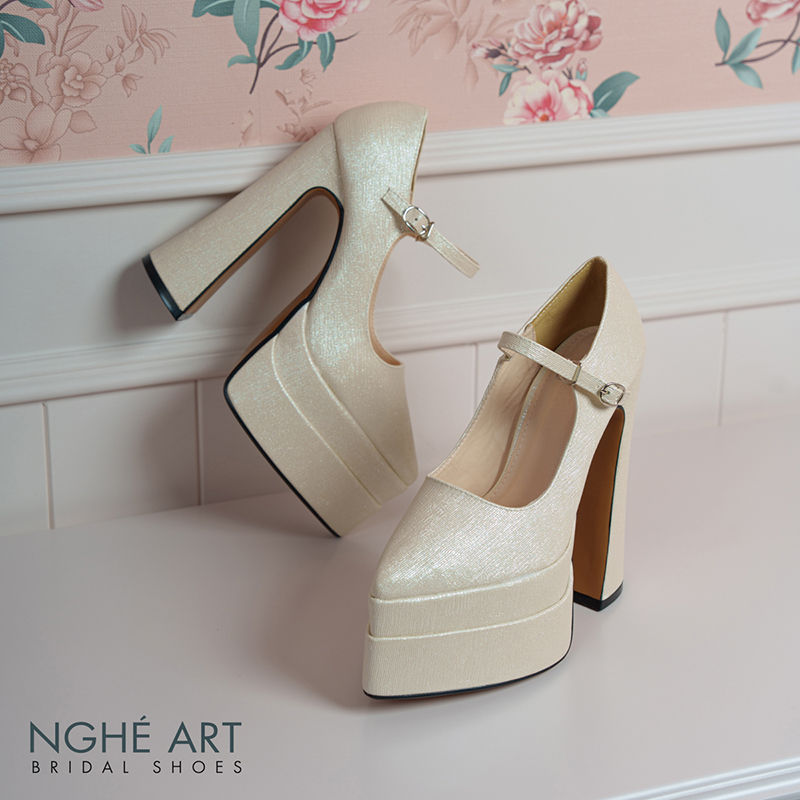 Giày cô dâu Mary Jane Champagne - Ảnh 3 - Nghé Art Bridal Shoes – 0822288288