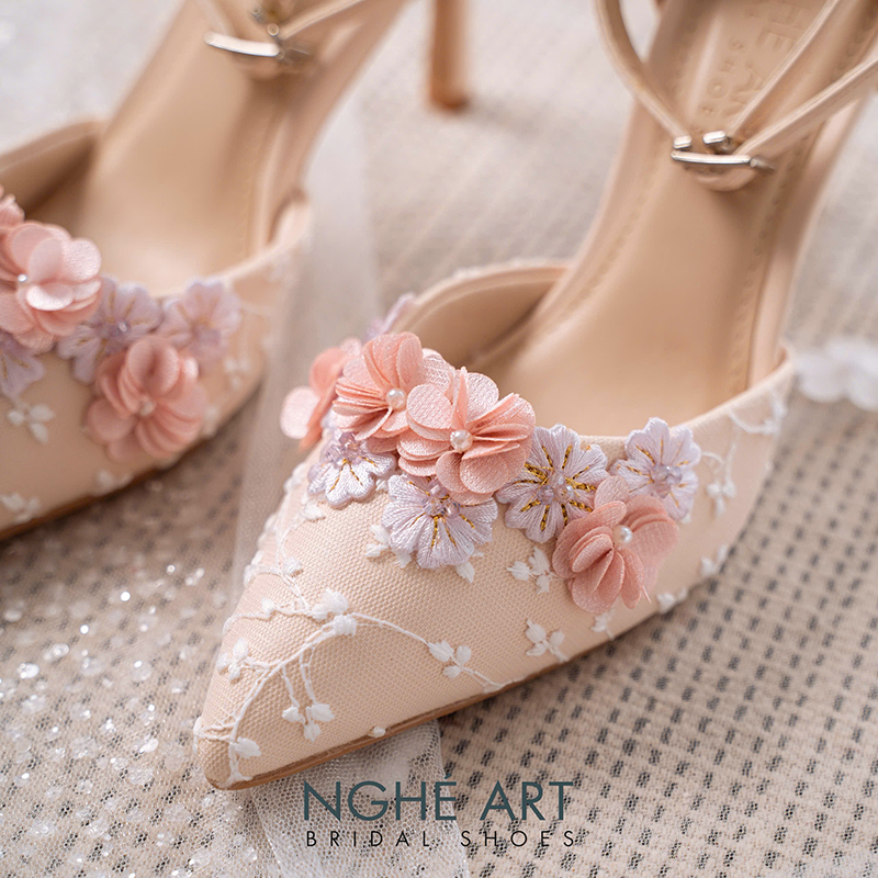 Giày cưới hoa 3D màu hồng phấn - Ảnh 3 - Nghé Art Bridal Shoes – 0822288288