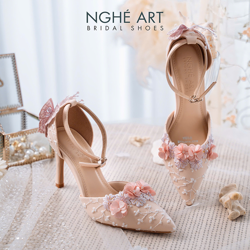 Giày cưới hoa 3D màu hồng phấn - Ảnh 5 - Nghé Art Bridal Shoes – 0822288288