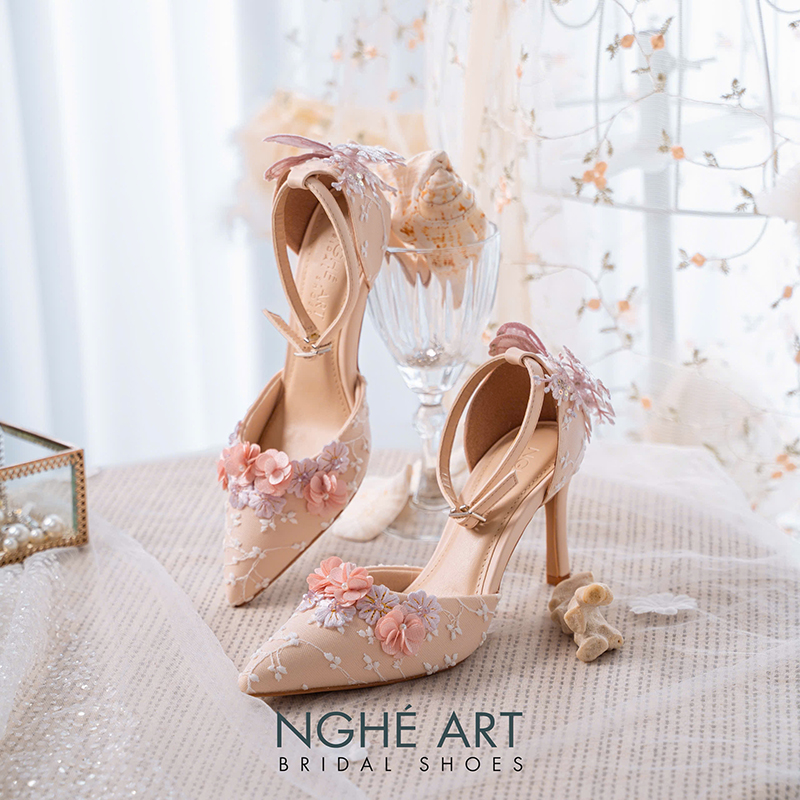 Giày cưới hoa 3D màu hồng phấn - Ảnh 6 - Nghé Art Bridal Shoes – 0822288288