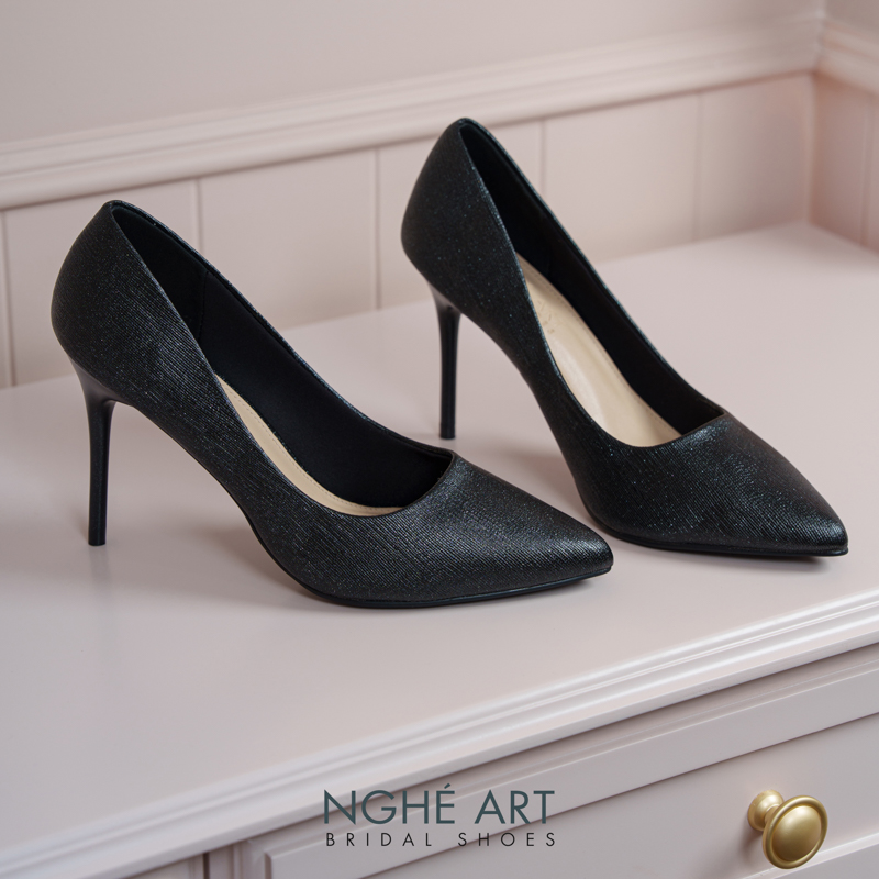 Giày cưới Nghé Art basic 10 phân nhũ đen 377-nhu-den - Ảnh 1 - Nghé Art Bridal Shoes – 0822288288