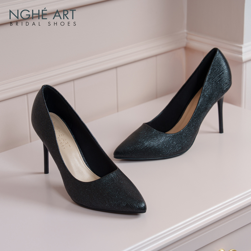 Giày cưới Nghé Art basic 10 phân nhũ đen 377-nhu-den - Ảnh 2 - Nghé Art Bridal Shoes – 0822288288