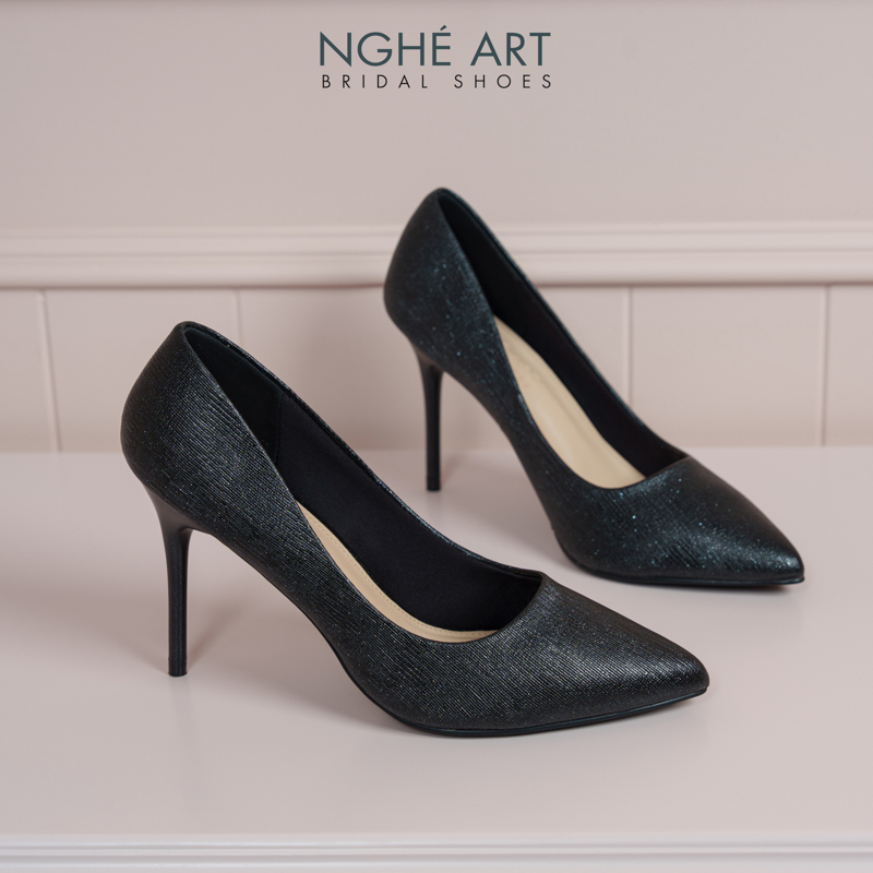 Giày cưới Nghé Art basic 10 phân nhũ đen 377-nhu-den - Ảnh 4 - Nghé Art Bridal Shoes – 0822288288