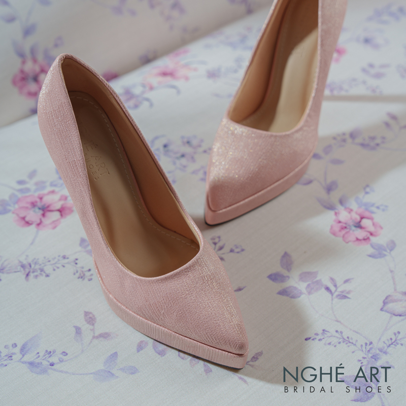 Giày cưới Nghé Art basic 12 phân mũi đúp nhũ hồng pastel 543-nhu-hong - Ảnh 1 - Nghé Art Bridal Shoes – 0822288288