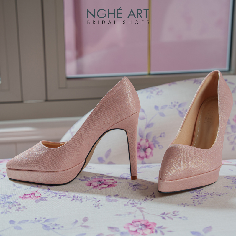 Giày cưới Nghé Art basic 12 phân mũi đúp nhũ hồng pastel 543-nhu-hong - Ảnh 2 - Nghé Art Bridal Shoes – 0822288288