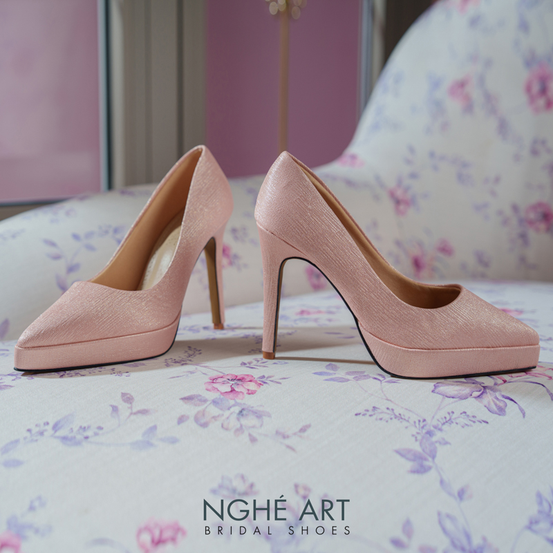 Giày cưới Nghé Art basic 12 phân mũi đúp nhũ hồng pastel 543-nhu-hong - Ảnh 3 - Nghé Art Bridal Shoes – 0822288288