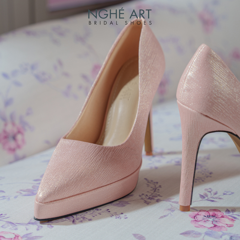 Giày cưới Nghé Art basic 12 phân mũi đúp nhũ hồng pastel 543-nhu-hong - Ảnh 4 - Nghé Art Bridal Shoes – 0822288288