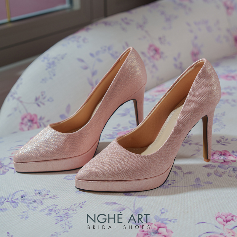 Giày cưới Nghé Art basic 12 phân mũi đúp nhũ hồng pastel 543-nhu-hong - Ảnh 5 - Nghé Art Bridal Shoes – 0822288288