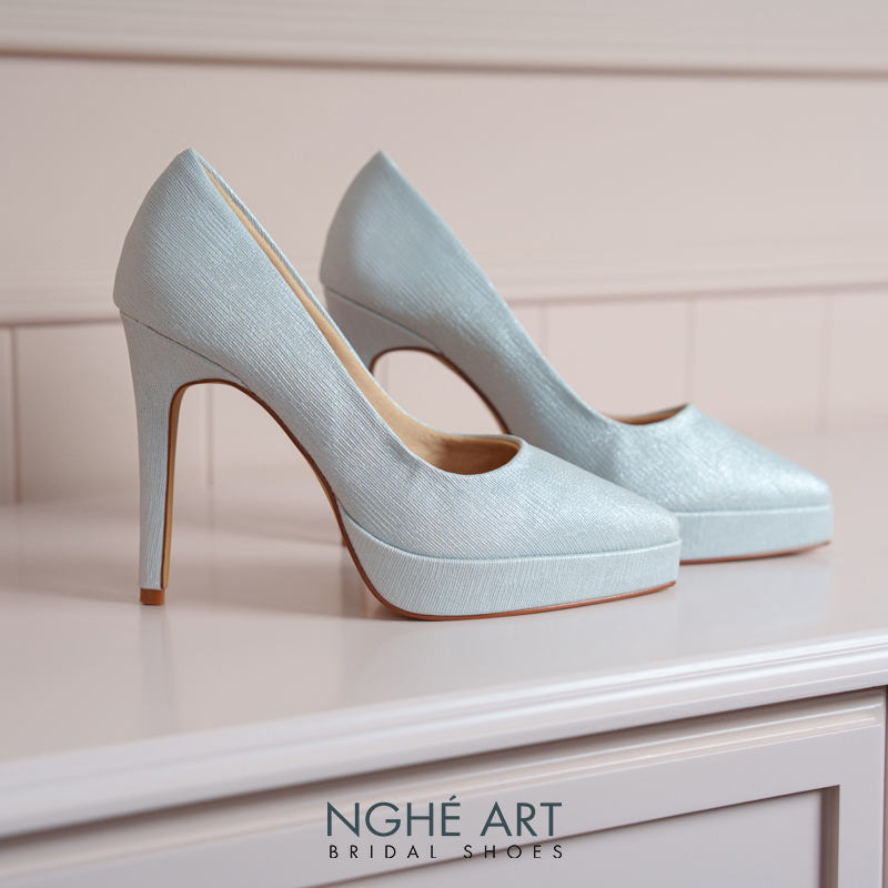 Giày cưới Nghé Art basic 12 phân mũi đúp nhũ xám xanh pastel 543-nhu-xam - Ảnh 1 - Nghé Art Bridal Shoes – 0822288288